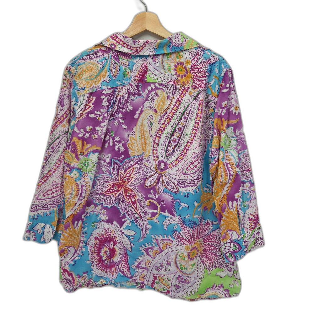 Lauren Ralph Lauren Button Front Shirt Color Floral Paisley 3/4 Sleeves 1X Plus - Picture 2 of 3